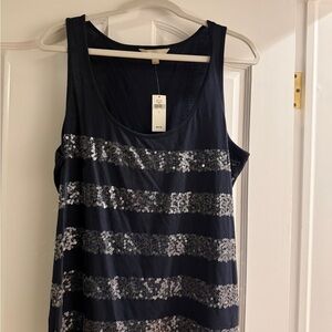 Banana Republic Factory Navy and Silver Sequin Tank Top NWT